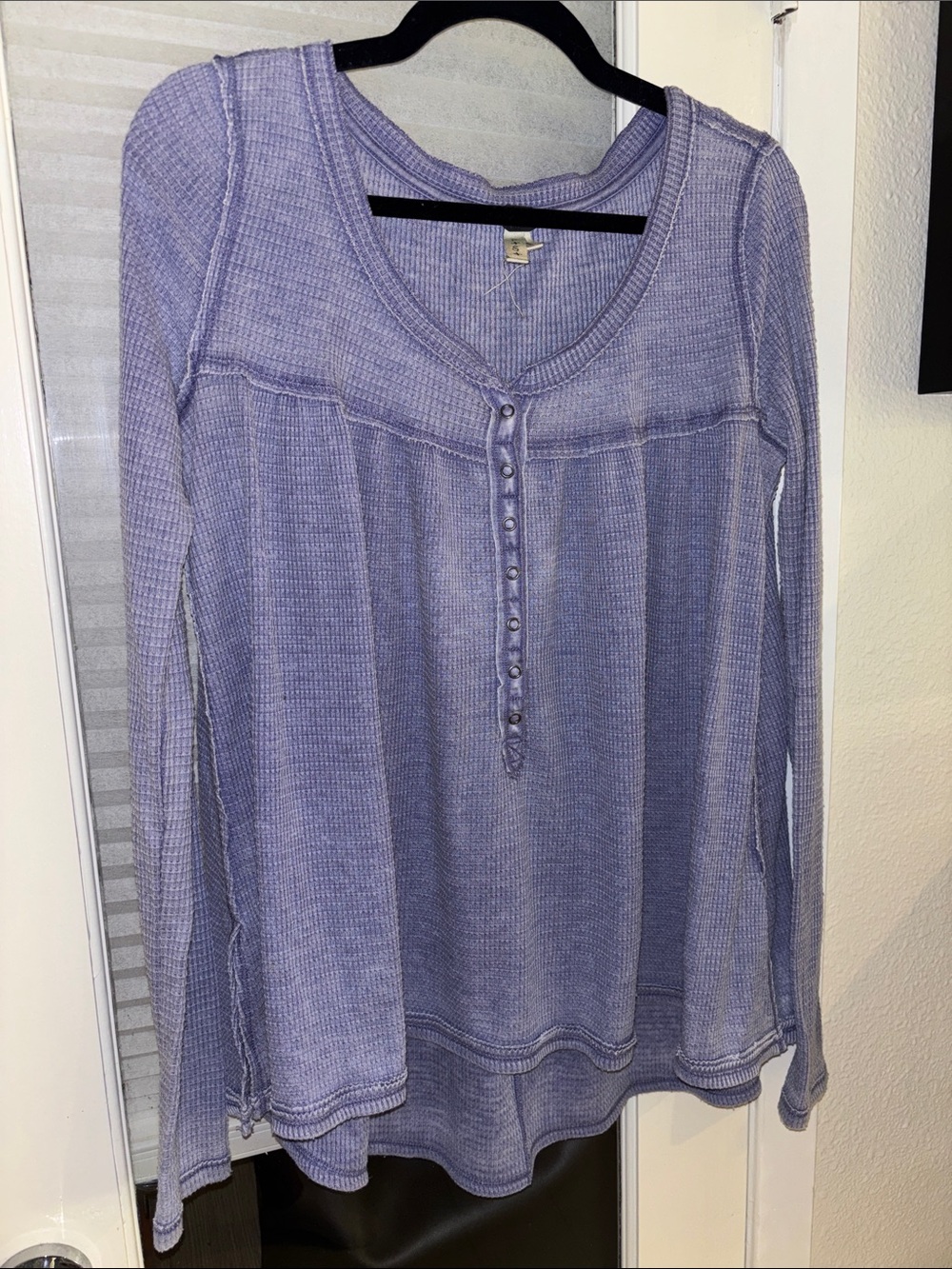 Free People Lavender Waffle-Knit Henley Long Sleeve Top